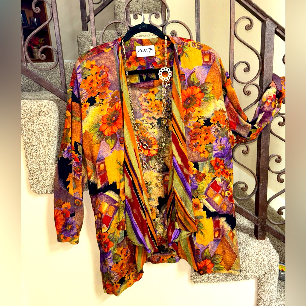 Vintage A.K.F. New York Jacket Womens O/S Artsy 80s 90's Blazer Multicolor Y2k